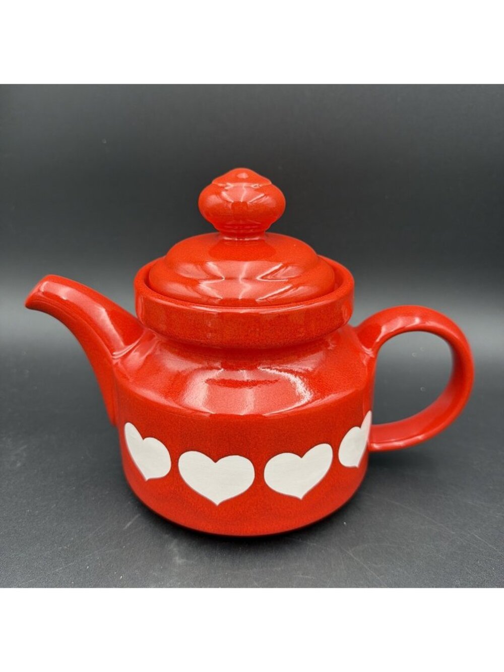 Vintage 1980s Waechtersbach West Germany Red White Heart Teapot ~7"
